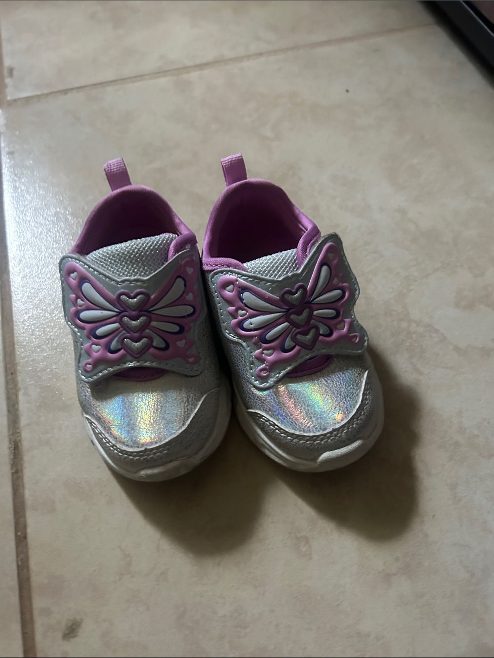 Carter's Iridescent Silver and Pink Butterfly Light-Up Kids Sneakers